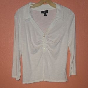 H&M Cream Collared Blouse with Ruched Front